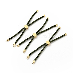 Halbfertige verdrehte Mailänder Seil-Gleitarmbänder, mit Messing-Kordelenden und offener Schlaufe, cadmiumfrei und bleifrei, für die Herstellung von Charm-Armbändern, golden, dunkel olivgrün, 222~230x3 mm