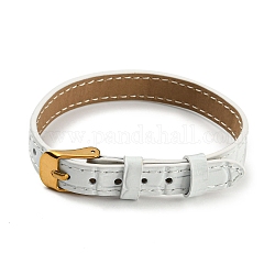 Bracelets de montre texturés en cuir, avec placage ionique (ip) doré 304 boucles en acier inoxydable, bracelets de montre bracelet réglable, blanc, 23.2x1~1.25x0.5 cm