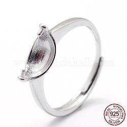 Componenti regolabili dell'anello in argento sterling placcato rodio, per mezzo forato perle, con 925 francobollo, platino, vassoio: 9x5.5mm, 17mm, ago :0.6mm