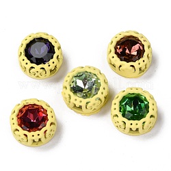 Cose en el rhinestone, Diamantes de imitación de cristal, con fornituras de latón, accesorios de prendas de vestir, plano y redondo, color mezclado, amarillo, 12.5x6.5mm, agujero: 1.8 mm