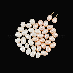 Nbeads 40Pcs 2 Colors Natural Cultured Freshwater Pearl Beads, Half Drilled Hole, Rice, Mixed Color, 7~8x5.5~6mm, Hole: 0.8mm, 20pcs/color