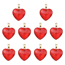 Transparent Spray Painted Glass Pendants, with Golden Plated Iron Findings, Heart Charms, Red, 22x20.5x7mm, Hole: 6x2mm