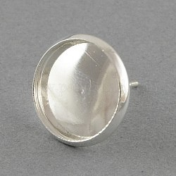 Brass Stud Earring Settings, Flat Round, Silver Color Plated, Tray: 10mm, 12mm, pin: 0.6mm