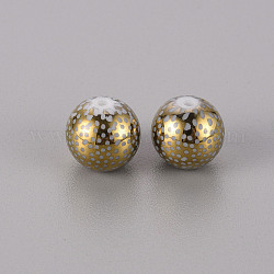 Perles en verre electroplate, ronde avec motif, plaqué or, 10mm, Trou: 1.2mm