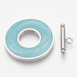 304 fermagli a levetta in acciaio inox, con smalto, anello, turchese, Anello: 29.5x2 mm, diametro interno: 12mm, bar: 21x7x3 mm, Foro: 2 mm