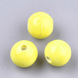 Perles en porcelaine manuelles, porcelaine émaillée lumineux, ronde, jaune, 14~14.5x13.5~14mm, Trou: 2.5~3mm