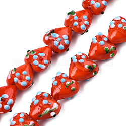 Chapelets de perles vernissées manuelles, cœur, rouge-orange, 15~16x15.5~17x10.5~11.5mm, Trou: 1.4~1.8mm, Environ 26 pcs/chapelet, 14.76 pouce (37.5 cm)