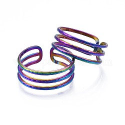 304 Edelstahl-Manschettenring, Regenbogenfarbener offener Ring für Frauen, uns Größe 9 3/4 (19.5mm)