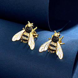 925 серебряные серьги-гвоздики в форме пчелы, с кубического циркония и эмали, красочный, 16.6x17.2 мм