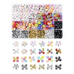 DIY Bracelet Jewelry Making Kits, 1025Pcs Geometry Craft Style & Plated & Antique Style & Opaque & Transparent Acrylic Beads, Mixed Color, Beads: 1025pcs/box