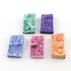 Dyed Natural Druzy Agate Rectangle Beads, Half Drilled Beads, Mixed Color, 49~51x25~27x8~16mm, Hole: 1~2mm
