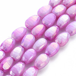 Opaque Baking Painted Crackle Glass Beads Strands, Faceted, AB Color Plated, Melon Seeds, Violet, 9x6x4.5mm, Hole: 1.2mm, about 50pcs/strand, 17.32 inches(44cm)