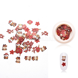 (Clearance Sale)Paper Cabochons, Nail Art Decorations Accessories, Elements of Spring Festival, Red, 5.5~9x3.5~9x0.1mm, about 50pcs/box