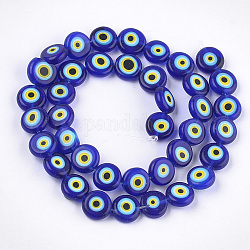 Chapelets de perles vernissées manuelles, plat rond, bleu foncé, 9.5x3.5mm, Trou: 1.2mm, Environ 38 pcs/chapelet, 14.1 pouce ~ 14.5 pouces