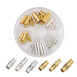 Messing-Verschlussrohr-Magnetverschlüsse, Kolumne, Mischfarbe, 15~17x4~7 mm, Bohrung: 3~6 mm, 30sets / box