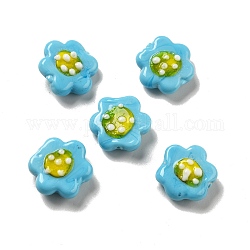 Manuell Murano Glas Perlen, Blume, Himmelblau, 18~19x20.5x8.5 mm, Bohrung: 1.6 mm