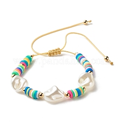 Bracelet en perles tressées imitation perle pour fille femme, bracelet surfeur perles heishi en pâte polymère, colorées, diamètre intérieur: 1-5/8~4 pouce (4~10.2 cm)