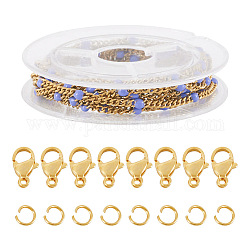 Pandahall DIY Chain Bracelet Necklace Making Kit, Including 304 Stainless Steel Enamel Curb Chains, 304 Stainless Steel Jump Rings & Clasps, Golden, Chain: 1M/set