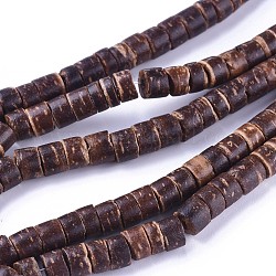 24 inch Coco Nut Beads Strands, Chocolate, Column, 5x2~4mm, Hole: 1mm, about 175pcs/strand