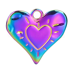 In acciaio inox ciondoli cuore, colore arcobaleno, 24x25x2mm, Foro: 3 mm