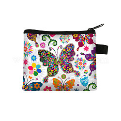 Bolsos de mano de poliéster con estampado de mariposas, monedero con cremallera y llavero, para mujeres, Rectángulo, colorido, 13.5x11 cm