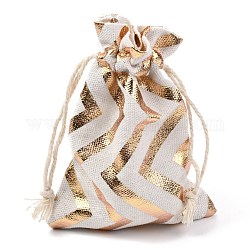 Borsa in tessuto di cotone a tema natalizio, borse coulisse, per gli ornamenti del regalo della merenda della festa di Natale, motivo a strisce, 14x10cm