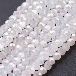 Fili di perline di vetro imitazione giada sfaccettati (32 sfaccettatura) rotondi placcati, bianco, 3mm, Foro: 1 mm, circa 100pcs/filo, 11.5 pollice