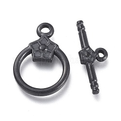 304 Edelstahl-Toggle-Haken, Ring, Elektrophorese schwarz, Ring: 19x13.5x2.7 mm, Bohrung: 1.8 mm, Bar: 19.5x7x2.5 mm, Bohrung: 1.2 mm