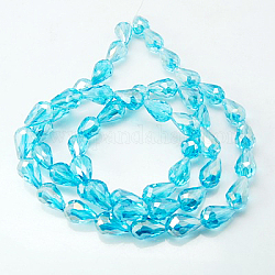Electroplate Glass Beads Strands, AB Color Plated, Faceted Teardrop, Sky Blue, 12x8mm, 58pcs/strand, 26.5 inch