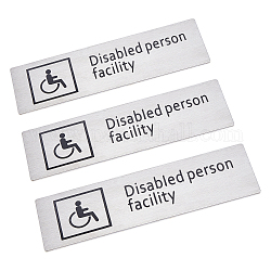 Gorgecraft 430 signe en acier inoxydable stickers, avec ruban adhésif double face, pour signe d'accessoires de porte murale, rectangle avec installation pour personnes handicapées, couleur inoxydable, 5x17.15x0.2 cm, 3 pcs