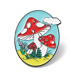 Oval with Mushroom Enamel Pin, Alloy Brooch for Backpack Clothes, Electrophoresis Black, Colorful, 32x25x1.5mm