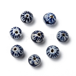 Perles en porcelaine manuelles, porcelaine bleue et blanche , ronde, bleu, 8mm, Trou: 2mm