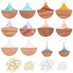 Kit de fabrication de boucles d'oreilles diy olycraft, y compris les pendentifs en résine et en bois de noyer, crochets de boucle d'oreille en fer et anneaux de saut ouverts, fan, couleur mixte, 152 pcs / boîte