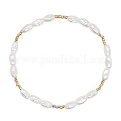 Glass Seed & Imitation Pearl Beaded Stretch Bracelet, Gold, Inner Diameter: 2-3/8 inch(6cm)