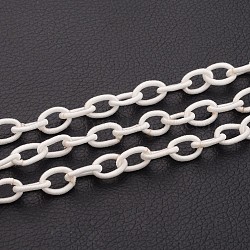 Cable de seda hecho a mano de color blanco cadenas de lazo, oval, 8~9x11~13x2mm, aproximamente 85 cm / strand, 33.5 pulgada