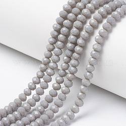 Chapelets de perles en verre opaque de couleur unie, facette, rondelle, gris foncé, 10x8mm, Trou: 1mm, Environ 65~66 pcs/chapelet, 20.8~21.2 pouce (53~54 cm)