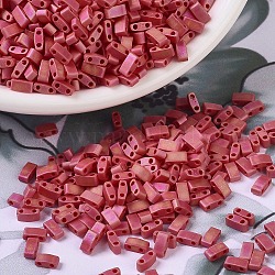 Perles miyuki demi-tila, Perles de rocaille japonais, 2 trou, (htl408fr) ab rouge opaque mat, 5x2.3x1.9mm, Trou: 0.8mm, environ 250 pcs/10 g