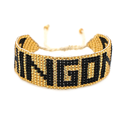 Bracelet en perles de verre tressées, mot chingona bracelet d'amitié pour les femmes, verge d'or, 11 pouce (28 cm)