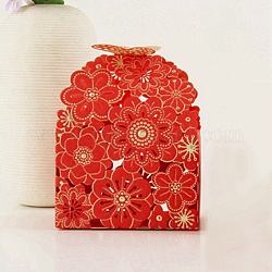 Scatole di caramelle pieghevoli in carta con motivo a farfalla e fiori scavati, scatola da forno, confezione regalo baby shower, rosso, 9x6x11cm