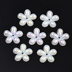 Cappucci di perline acriliche con placca galvanica a 5 petalo, fiore, fumo bianco, 19x20x4mm, Foro: 1.5 mm
