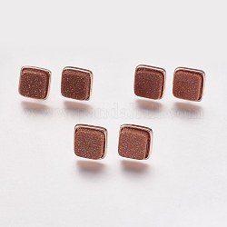 Pendientes de botón goldstone sintético, con fornituras de latón, Chapado en oro rosa real, cuadrado, 12x12x4.5~6 mm, pin: 1 mm