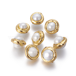 Perle coltivate d'acqua dolce perla naturale, con accessori di ottone, corpo celestiale, bianco, oro, 12.5~15x10~12mm, Foro: 0.7 mm