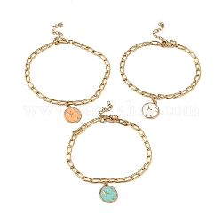 Bracelet à breloques étoile de mer en émail avec gourmettes, bijoux en acier inoxydable doré 304 pour femme, couleur mixte, 8-7/8 pouce (22.4 cm)