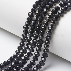Opaque Solid Color Glass Beads Strands, Faceted, Rondelle, Black, 6x5mm, Hole: 1mm, about 87~90pcs/strand, 17~17.5 inch(42.5~43.75cm)