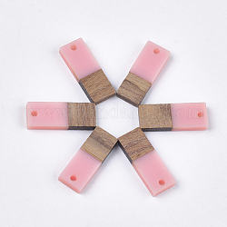 Подвески из смолы и ореха, прямоугольные, розовые, 22.5~23x8.5~9x3.5 мм, отверстие : 2 мм