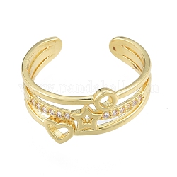 Anillo de puño abierto con corazón y estrella de circonita cúbica transparente, joyas de latón para mujer, real 18k chapado en oro, nosotros tamaño 7 1/2 (17.7 mm)