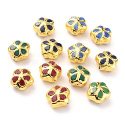Perles de quartz naturels, avec les accessoires en laiton dorés, teinte, fleur, couleur mixte, 18.5~19x18.5~19x11.5~12mm, Trou: 0.8mm