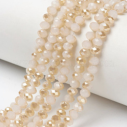 Electroplate Glass Beads Strands, Imitation Jade Beads, Half Plated, Rainbow Plated, Faceted, Rondelle, Bisque, 10x8mm, Hole: 1mm, about 63~65pcs/strand, 19.2~20 inch(48~50cm)