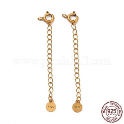 925 Sterling Silver Chain Extenders, with Spring Ring Clasps & Charms, Flat Round, Antique Golden, 60x5.8mm, Hole: 2.6mm