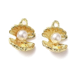 Lega con pendenti in strass, con abs imitazione perla, ciondoli a forma di conchiglia, oro, 15.5x12.5x6.5mm, Foro: 1.6 mm